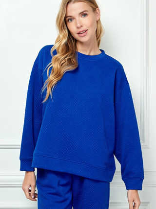 Easy Textured Long Sleeve Top - Royal Blue