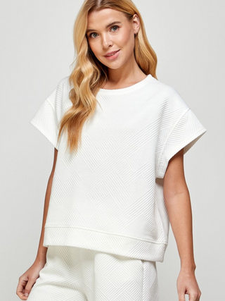 Easy Textured Short Sleeve Top - White