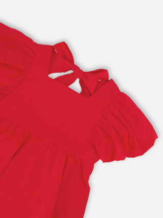 Red Bubble Sleeve Bow Dress - Big Girl