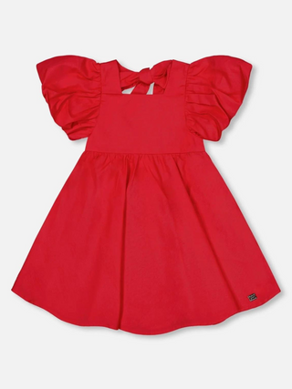 Red Bubble Sleeve Bow Dress - Big Girl