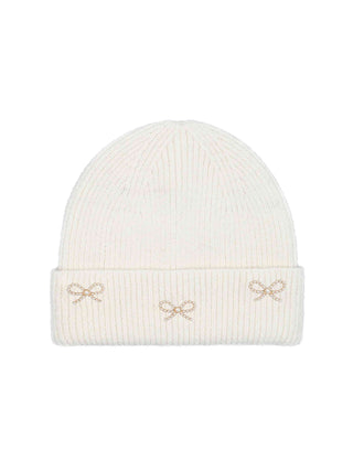 3 Pearl Embellished Beanie - Ivory