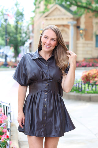 Chocolate Pleated Shirt Dress