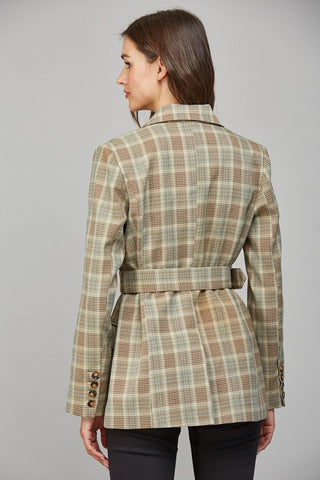 Belted Plaid Blazer