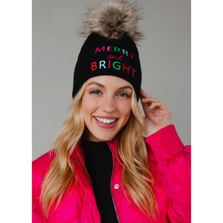 Black Merry & Bright Knit Pom Hat