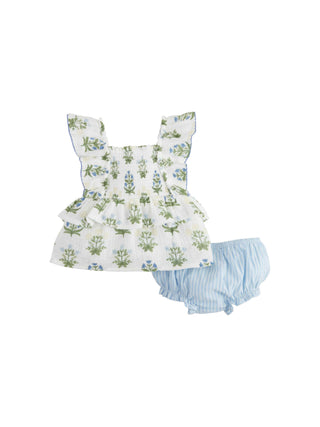 Blue Floral Pinafore Set