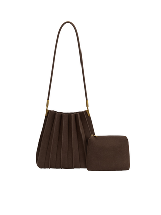 Carrie Suede Chocolate Pleated Bag