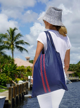 Carryall Tote Bag with Pocket in Nautical Rope Stripes
