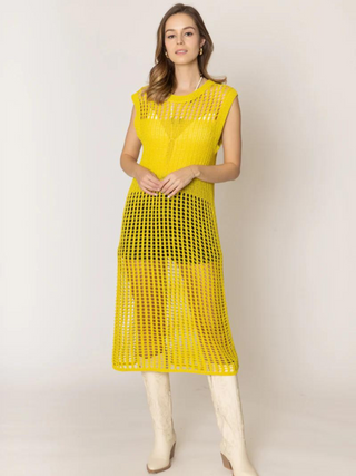 Crochet Long Cover Up - Yellow
