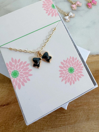 Dainty Bow Necklace - Black