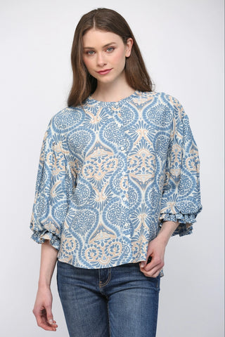 Dana Blue Print Blouse