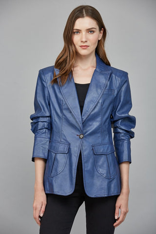 Deep Blue Scrunch Sleeve Blazer