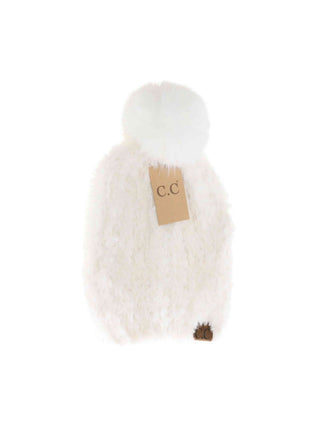 Faux Fur Pom Beanie - Ivory