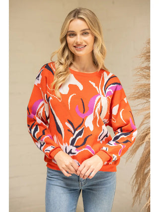 Floral Orange Sweater