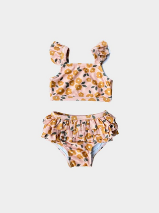 Gold Floral 2pc Swim Suit - Toddler Girl