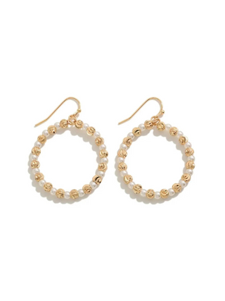 Gold/Pearl Beaded Hoop Earrings