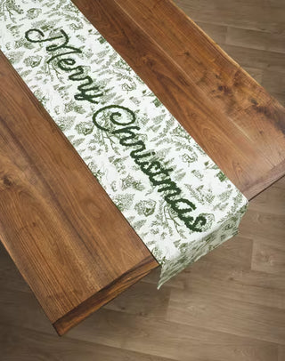 Green Toile Table Runner
