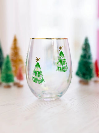 Green Trees Stemless Wine Glass