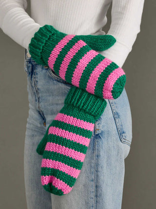 Green and Pink Striped Mittens