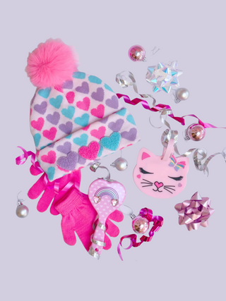 Heart-Printed Hat & Gloves Set