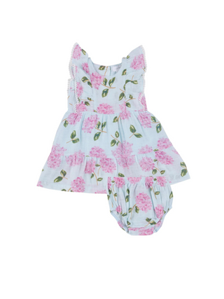 Hydrangeas Picot Trim Dress - Toddler Girl