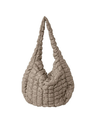 Large Quilted PU Bag - Beige