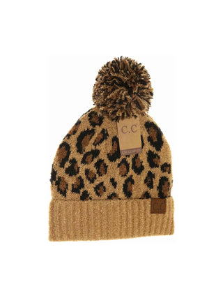 Leopard Beanie - Latte