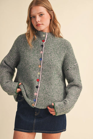 Love Me Not Green Pink Cardigan