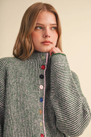 Love Me Not Green Pink Cardigan