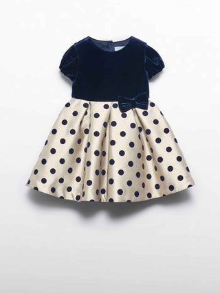 Navy Velvet Polka Dot Dress - Girl