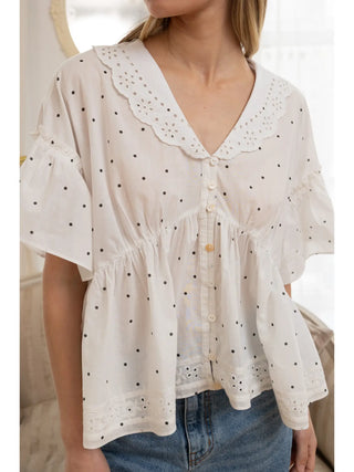 Nova Polka Dot Eyelet Blouse