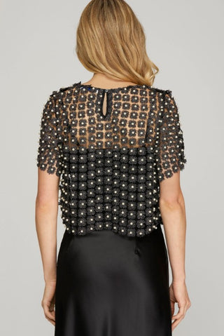 Party All Night Pearl Top - Black