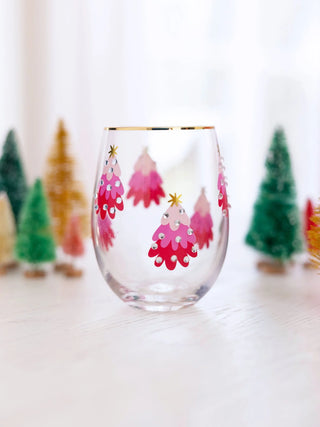 Pink Trees Stemless Wine Glass