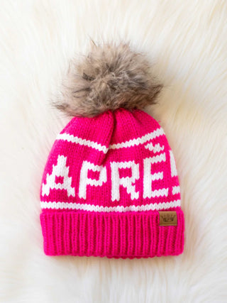 Pink and White Apres Pom Hat