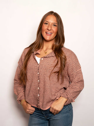 Piper Cardigan - Stripe Rose