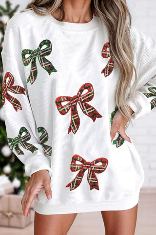 Plaid Sequin Bow Sweatshirt