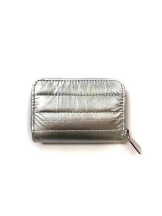 Puffer Zipper Wallet in Silver with Silver Zipper