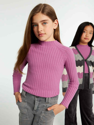 Purple Ribbed Turtleneck - Big Girl