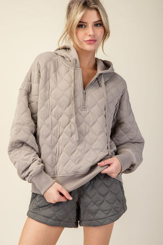 Quilted Drames Hoodie Stone Tuape