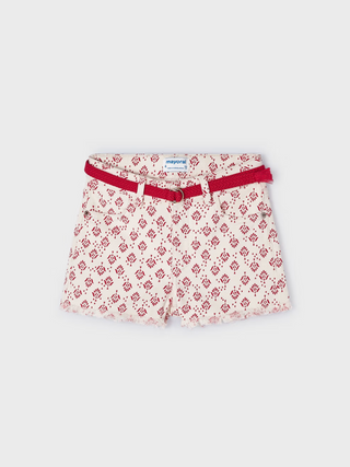 Red Printed Shorts w/ Belt - Toddler Girl