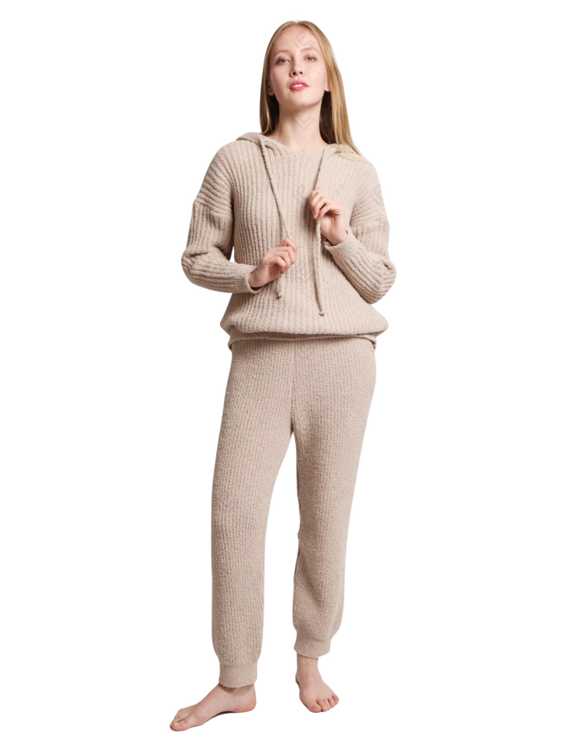 Ribbed Sweater/Pants Set - Beige
