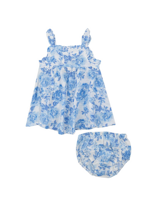 Roses in Blue Ruffle Sundress - Toddler Girl