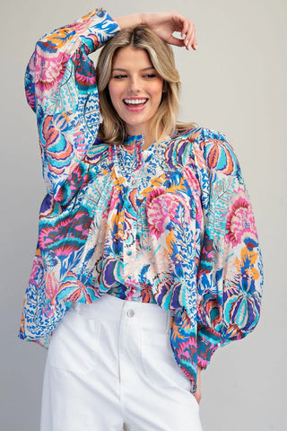 Royal Blue Bubble Sleeve Blouse