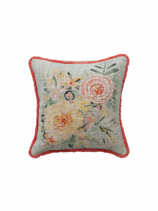 Slub Pillow with Flowers