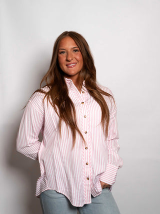Stripey Button Down - Light Pink