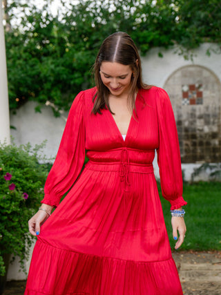 The Maggie Red Pleated Dress