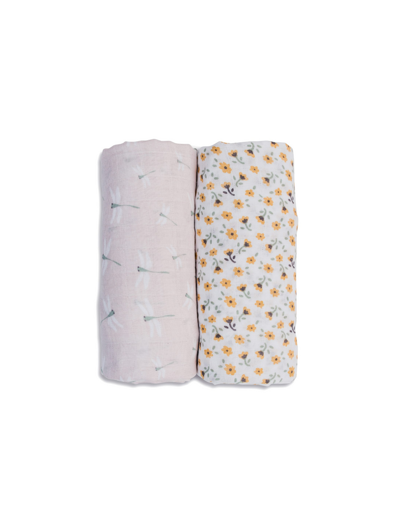 2pk Floral/Dragonfly Swaddles