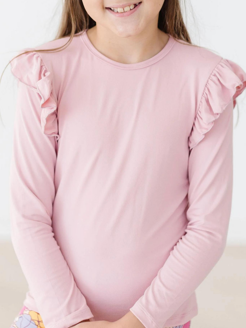 Vintage Pink Ruffle Long Sleeve Tee - Toddler Girl