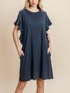 Chelsea Blue Slub Ruffle Dress