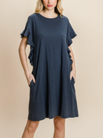Chelsea Blue Slub Ruffle Dress