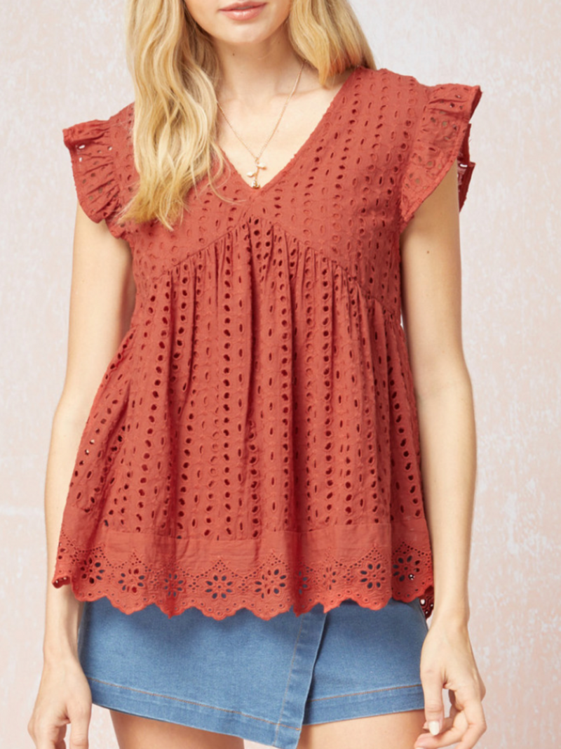 Rachel Eyelet Ruffle Top